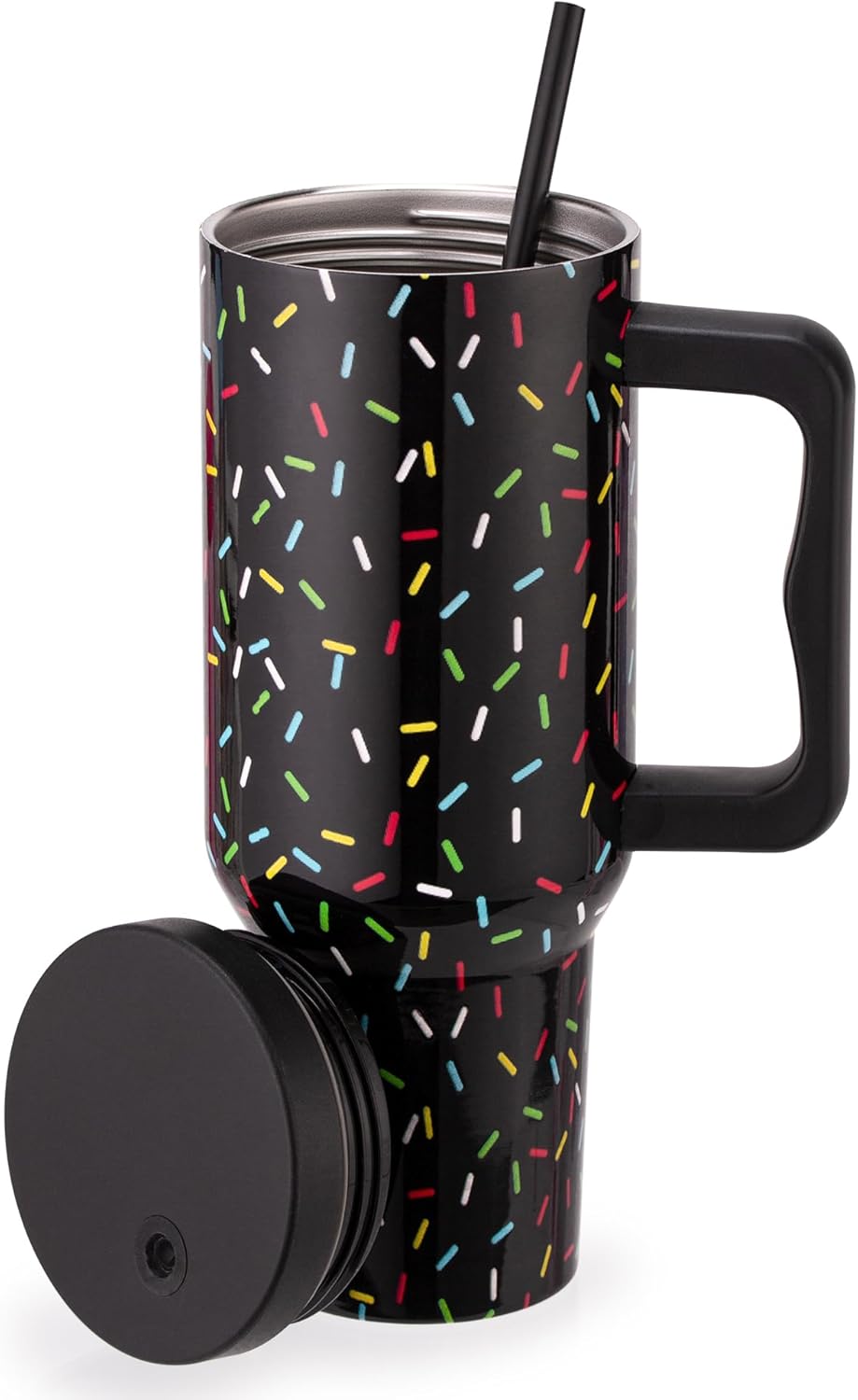 40 oz Colored Confetti Tumbler with Handle and Straw