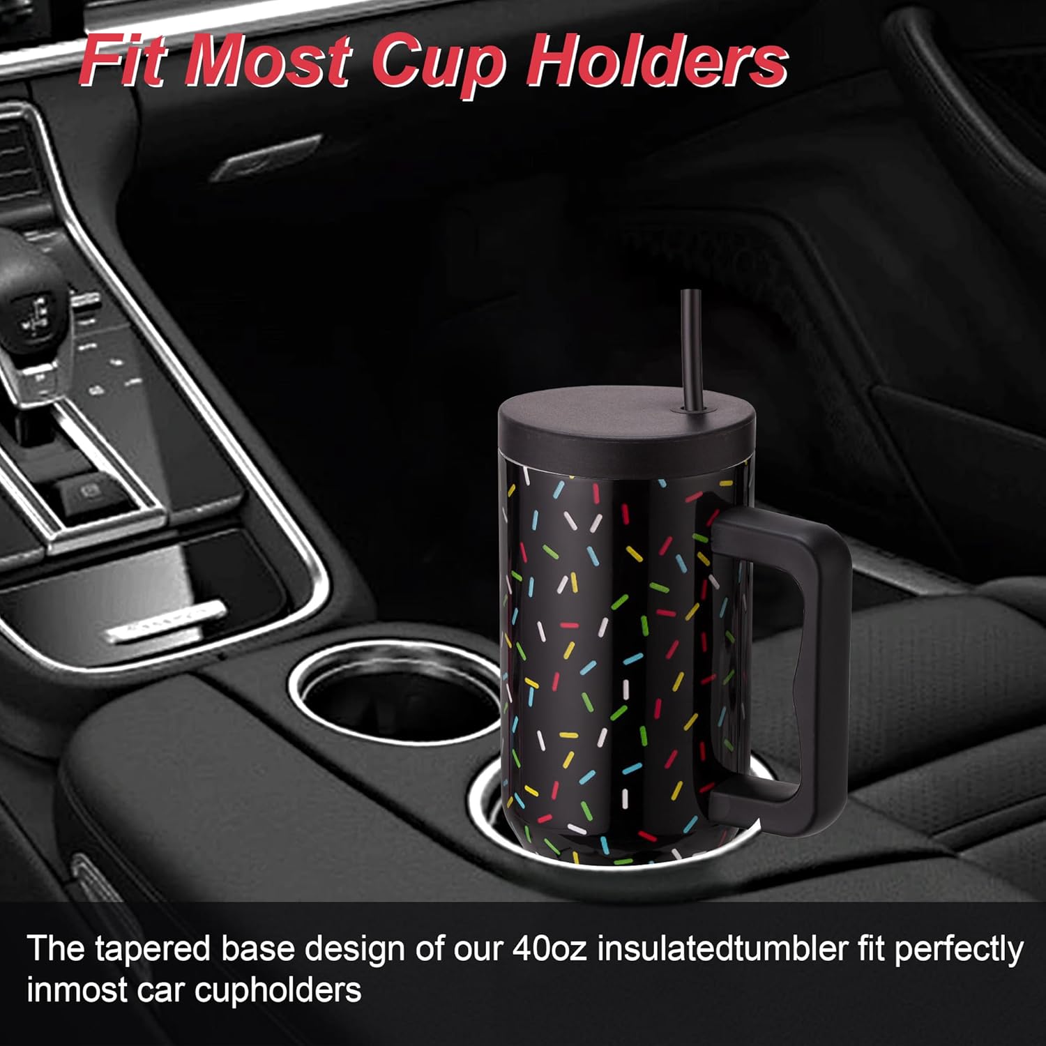40 oz Colored Confetti Tumbler with Handle and Straw