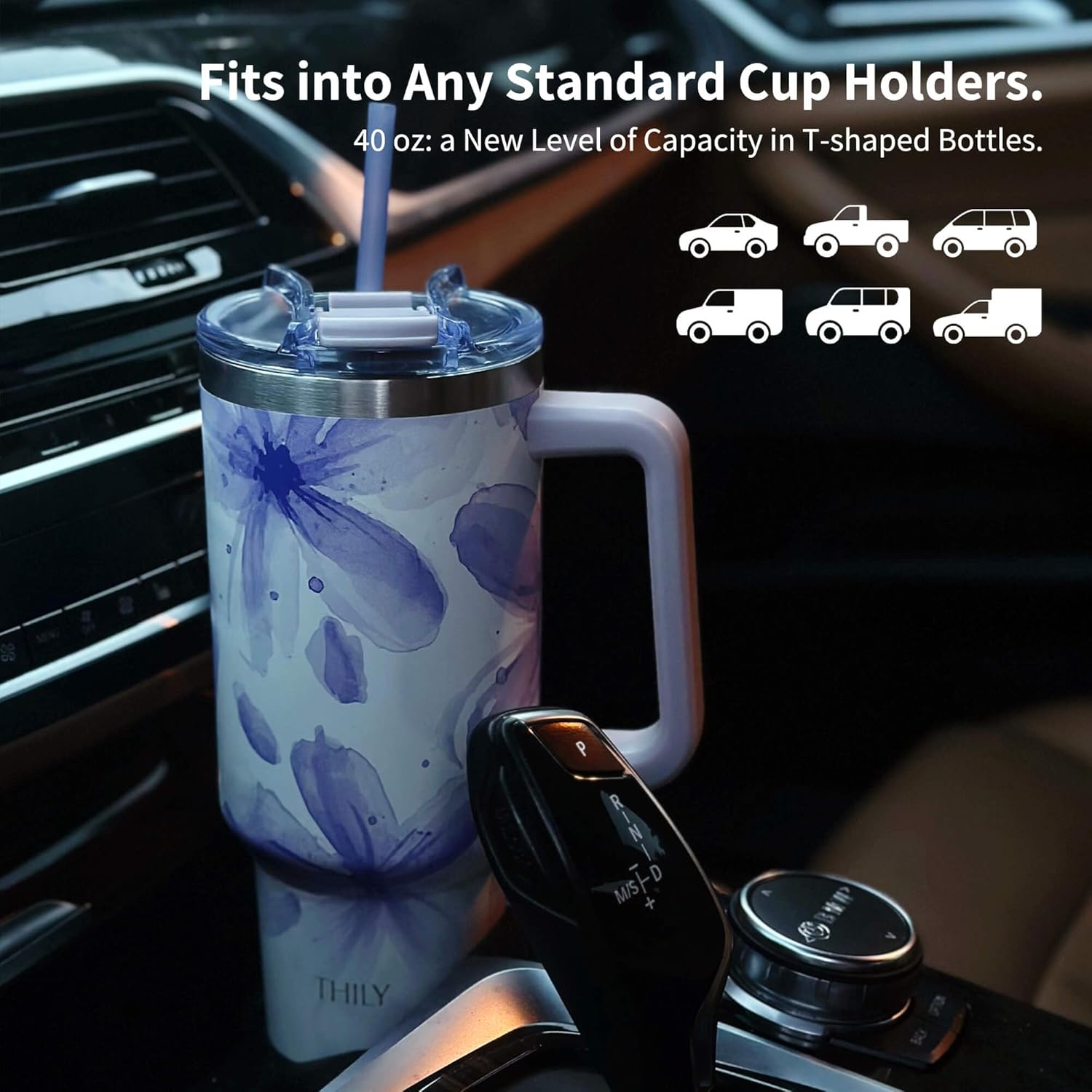 40 oz Insulated Tumbler with Handle - Stainless Steel Coffee Travel Mug