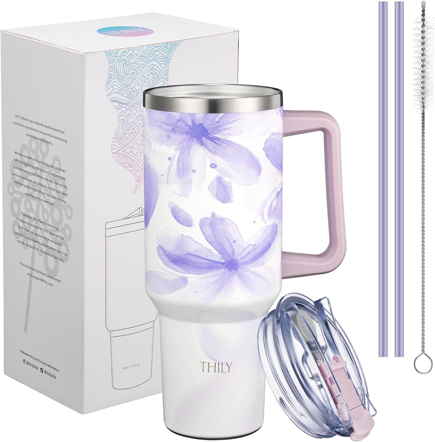 40 oz Insulated Tumbler with Handle - Stainless Steel Coffee Travel Mug